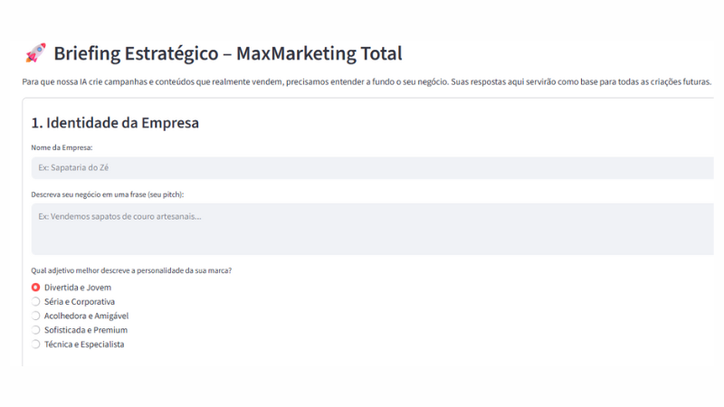 Mockup de calibração do negócio