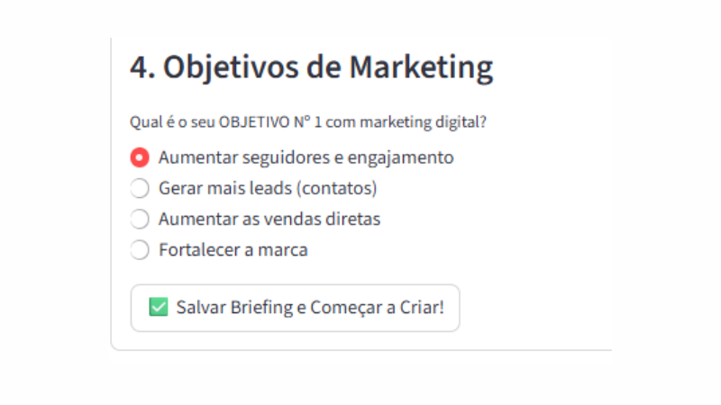 Mockup de configuração de persona